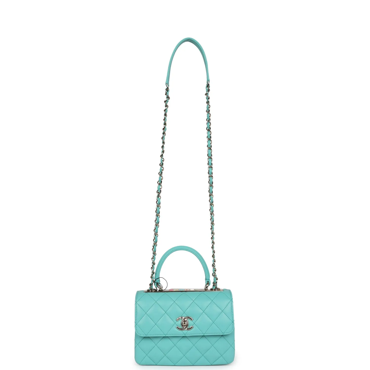 Chanel Mini Trendy CC Bag Turquoise Lambskin Light Gold Hardware