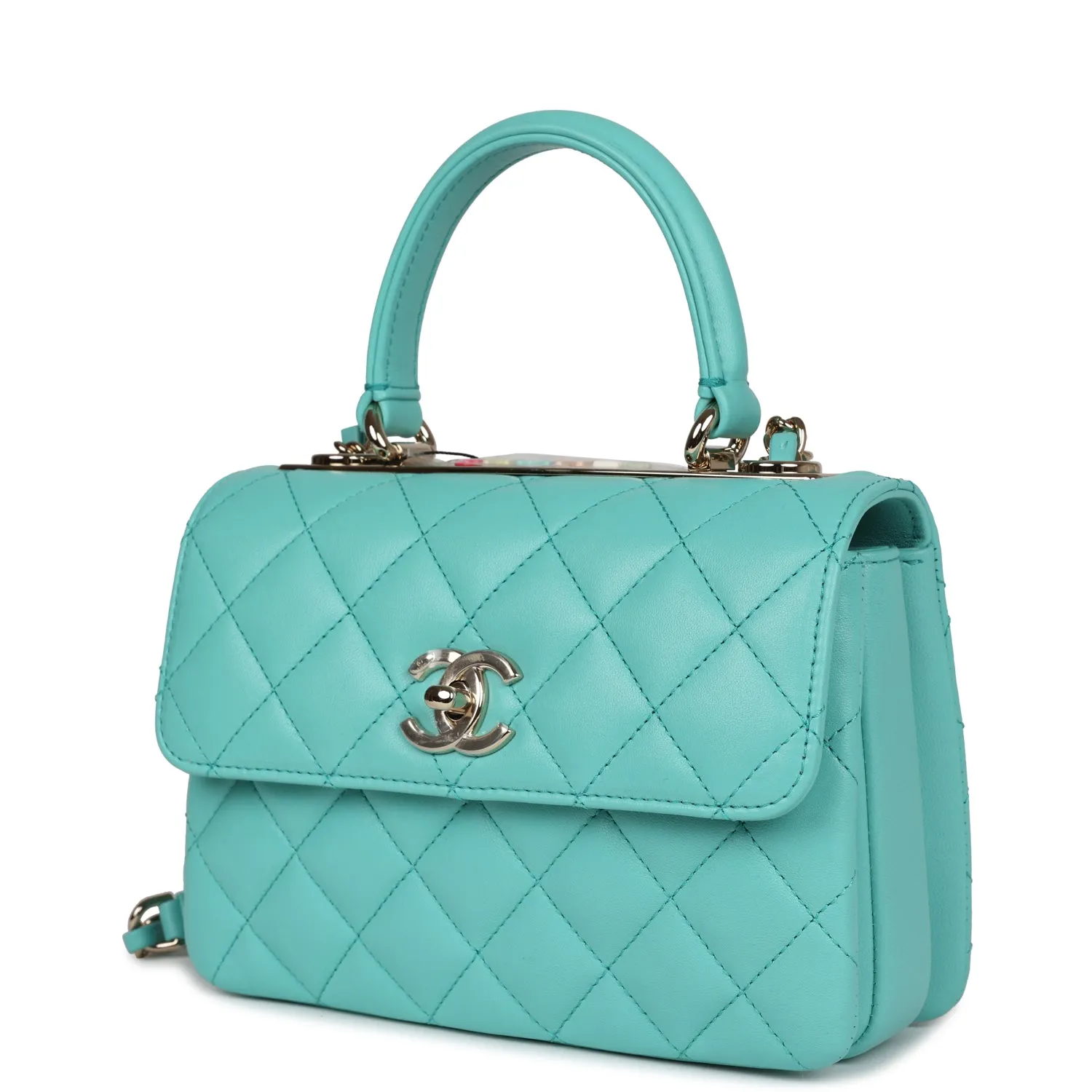 Chanel Mini Trendy CC Bag Turquoise Lambskin Light Gold Hardware
