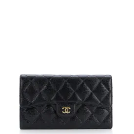 CHANEL Trifold Classic Flap Wallet Quilted Caviar Long