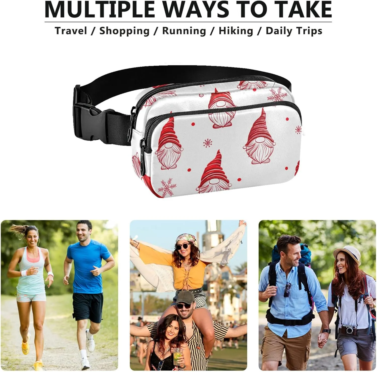 Christmas Gnomes White Fanny Pack for Women Waterproof Belt Bag Hip Pouch Designer Crossbody Waist Bag
