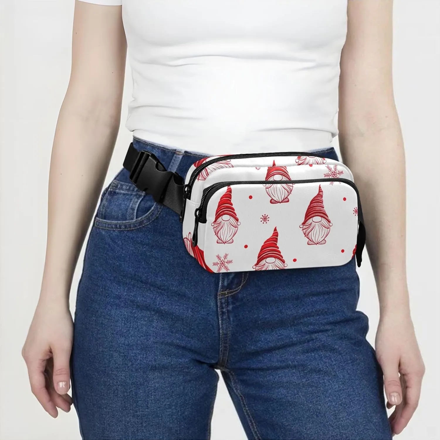 Christmas Gnomes White Fanny Pack for Women Waterproof Belt Bag Hip Pouch Designer Crossbody Waist Bag