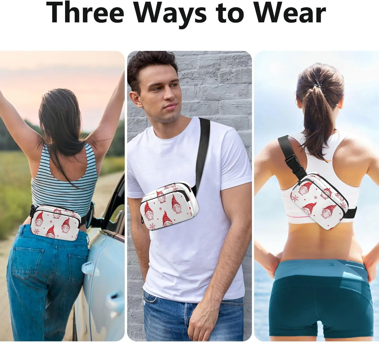 Christmas Gnomes White Fanny Pack for Women Waterproof Belt Bag Hip Pouch Designer Crossbody Waist Bag