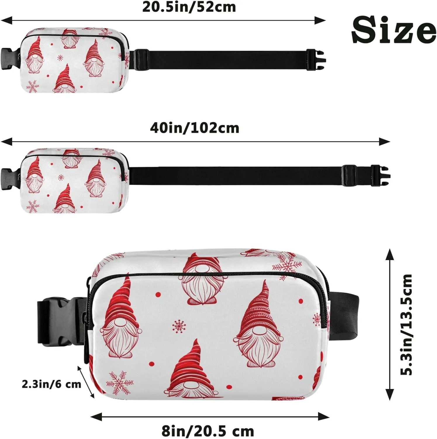 Christmas Gnomes White Fanny Pack for Women Waterproof Belt Bag Hip Pouch Designer Crossbody Waist Bag