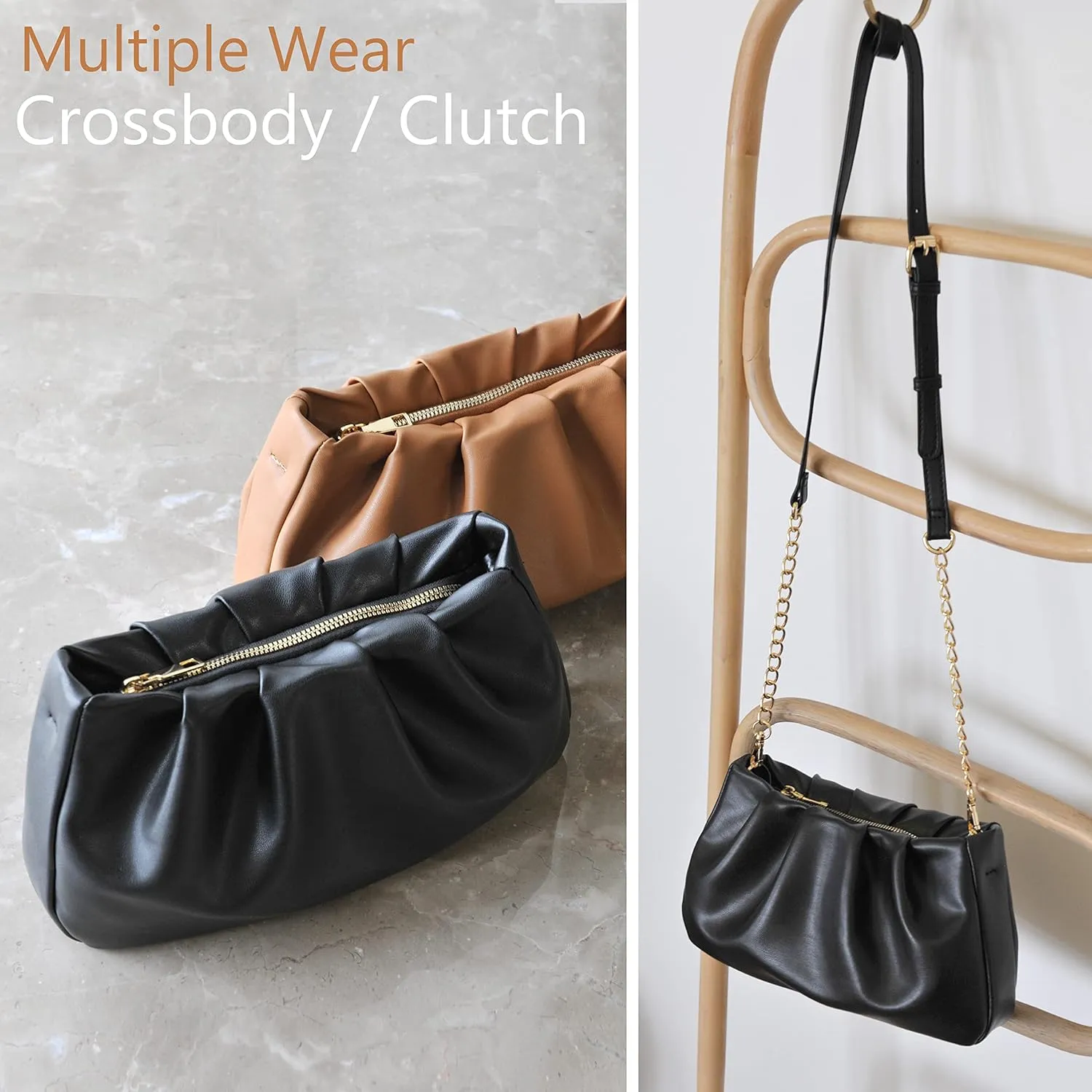 Cloud Pouch Bag Women Shoulder Handbag Soft Vegan Leather Vintage Hobo Chain Cross body Bag