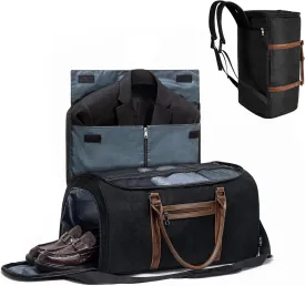 Convertible Garment Bag for travel, Garment Duffle Bag with Organizer Insert Mesh Bag, Carry on Foldable 3 in 1 Hanging Suit Bag with Shoulder Straps for Men Women Large Weekender Bag, Black