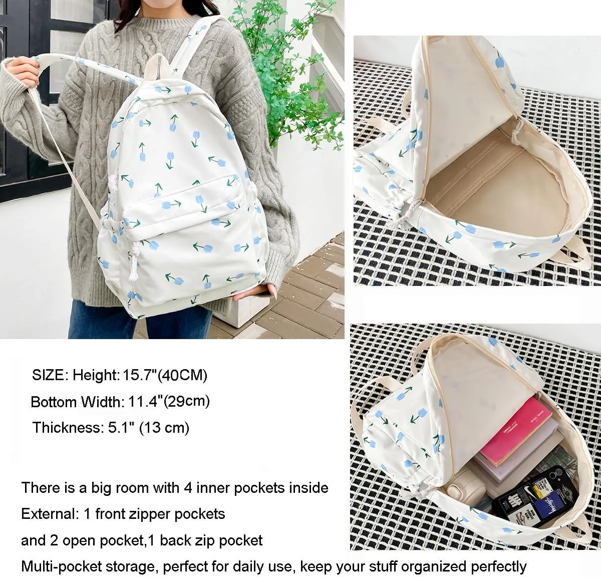 Cotton Canvas Backpacks for Women Backpack Purse Fashion Casual Travel Daypack