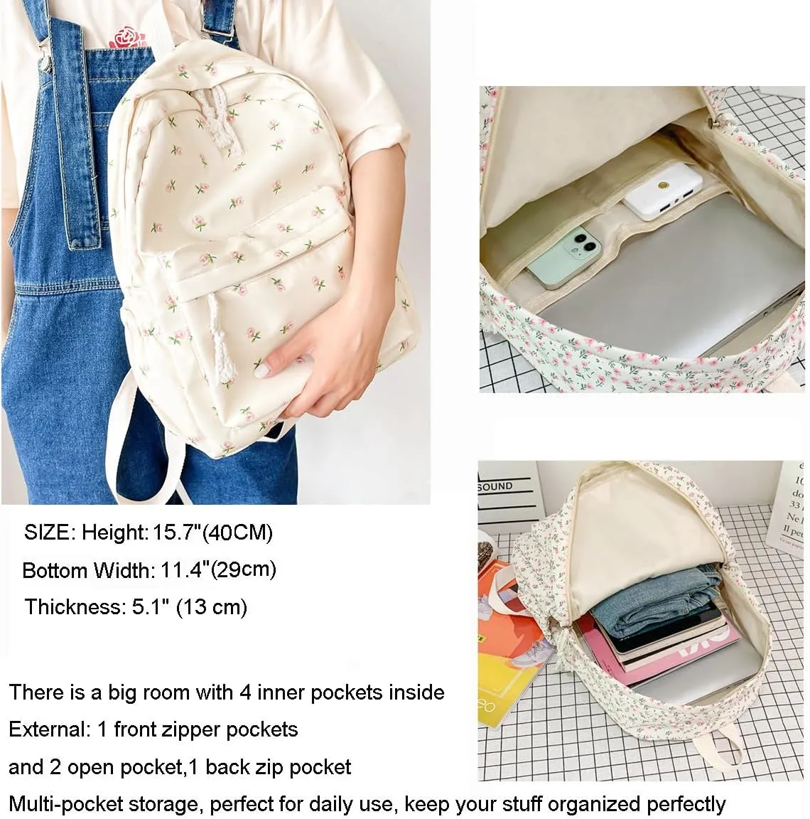 Cotton Canvas Backpacks for Women Backpack Purse Fashion Casual Travel Daypack