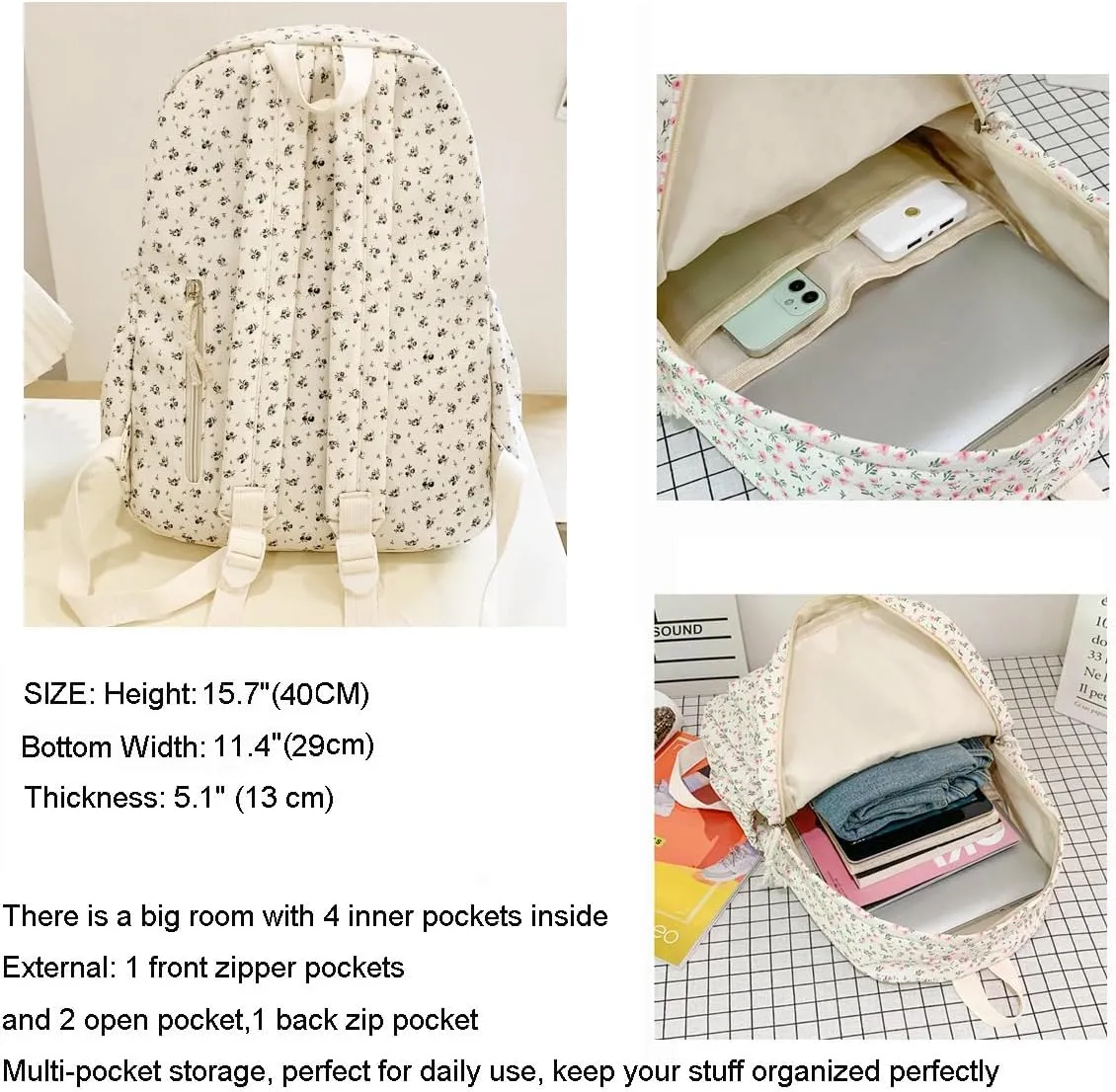 Cotton Canvas Backpacks for Women Backpack Purse Fashion Casual Travel Daypack