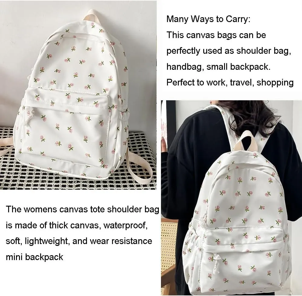 Cotton Canvas Backpacks for Women Backpack Purse Fashion Casual Travel Daypack