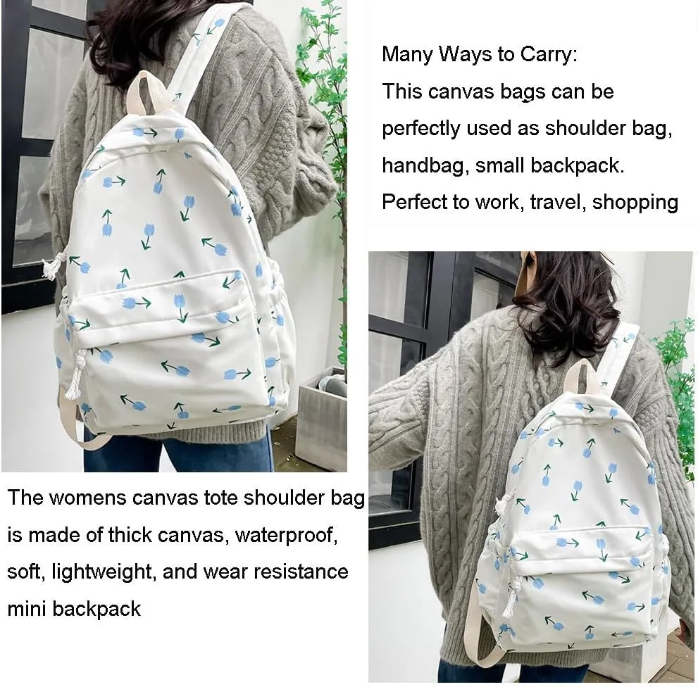 Cotton Canvas Backpacks for Women Backpack Purse Fashion Casual Travel Daypack