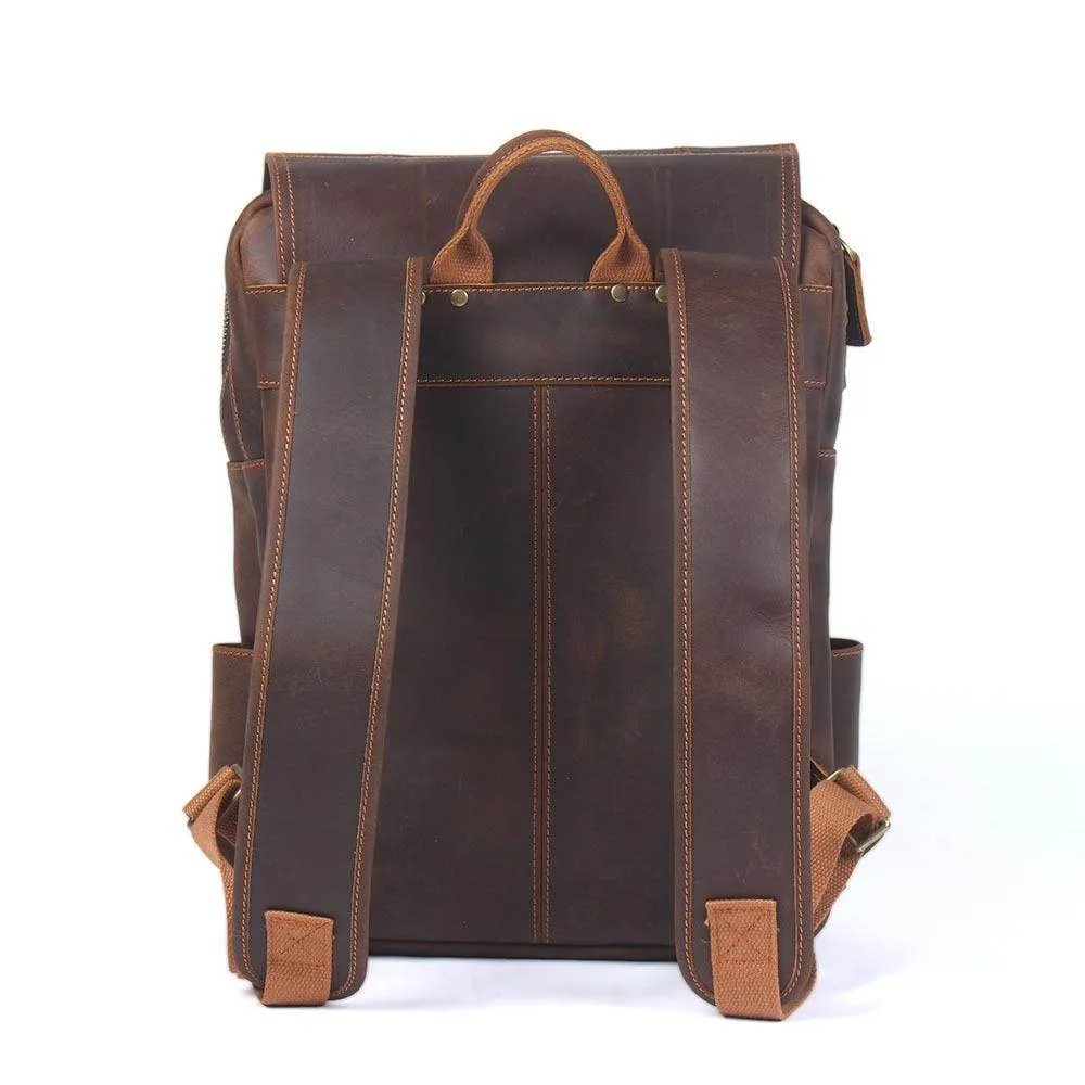 Crazy Horse Leather Backpack Genuine Leather Mens Daypack