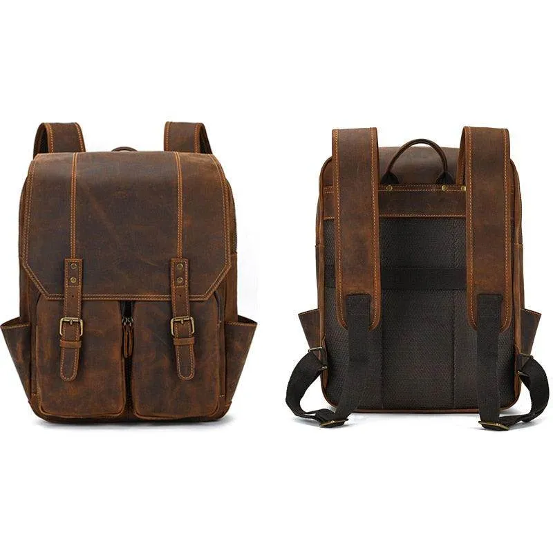 Crazy Horse Leather Backpack Genuine Leather Mens Daypack