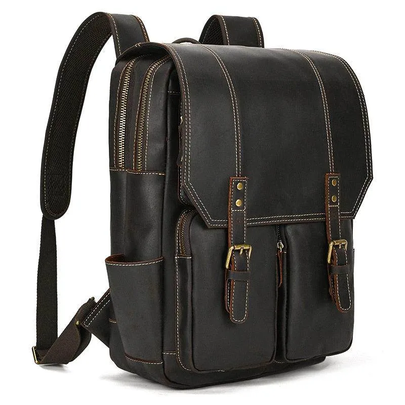 Crazy Horse Leather Backpack Genuine Leather Mens Daypack