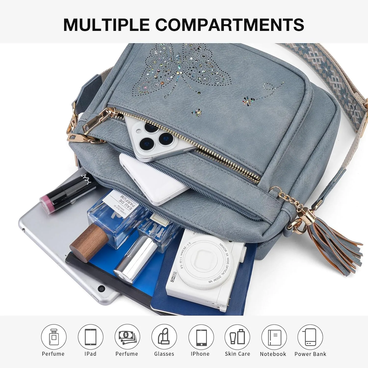 Crossbody Bags for Women Trendy Leather Crossbody Purse Shoulder Handbags Butterfly Design