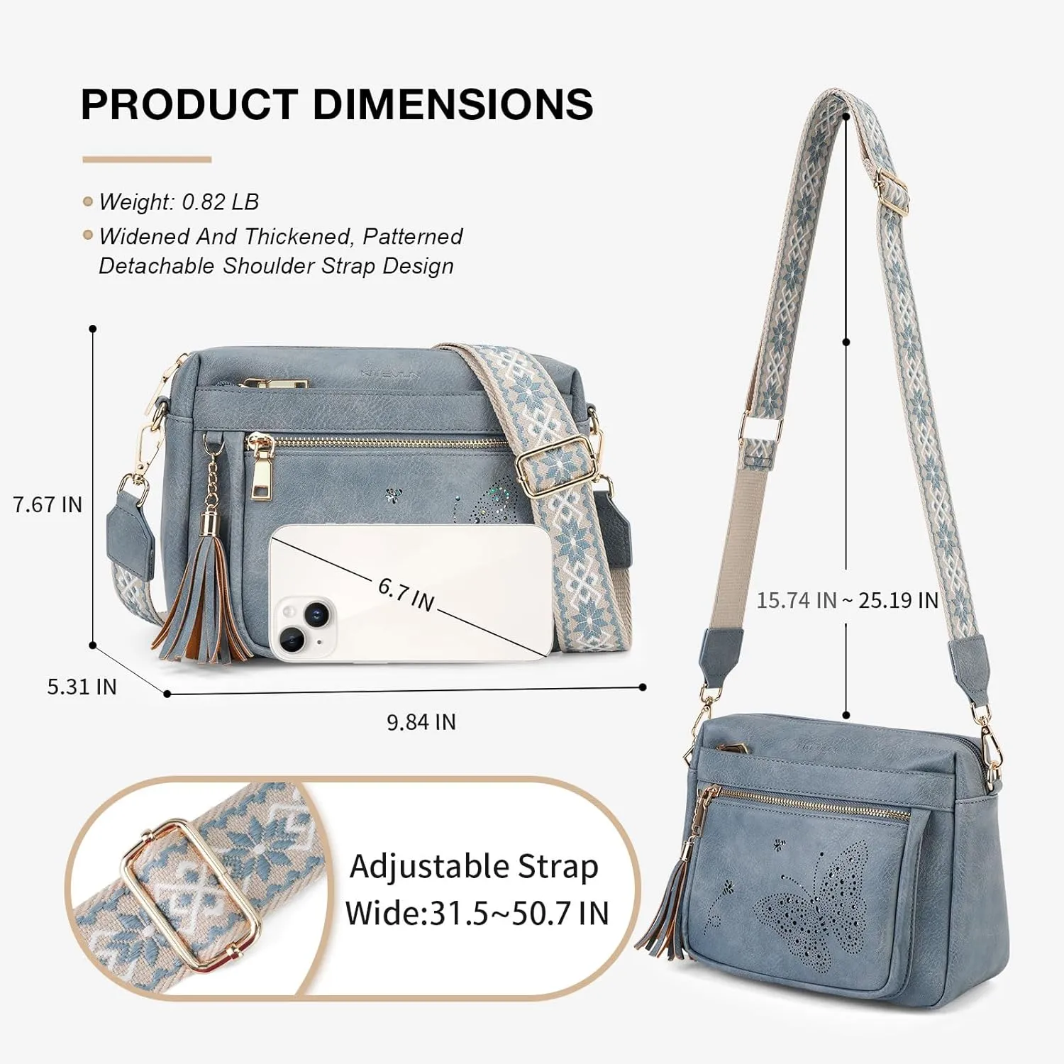 Crossbody Bags for Women Trendy Leather Crossbody Purse Shoulder Handbags Butterfly Design