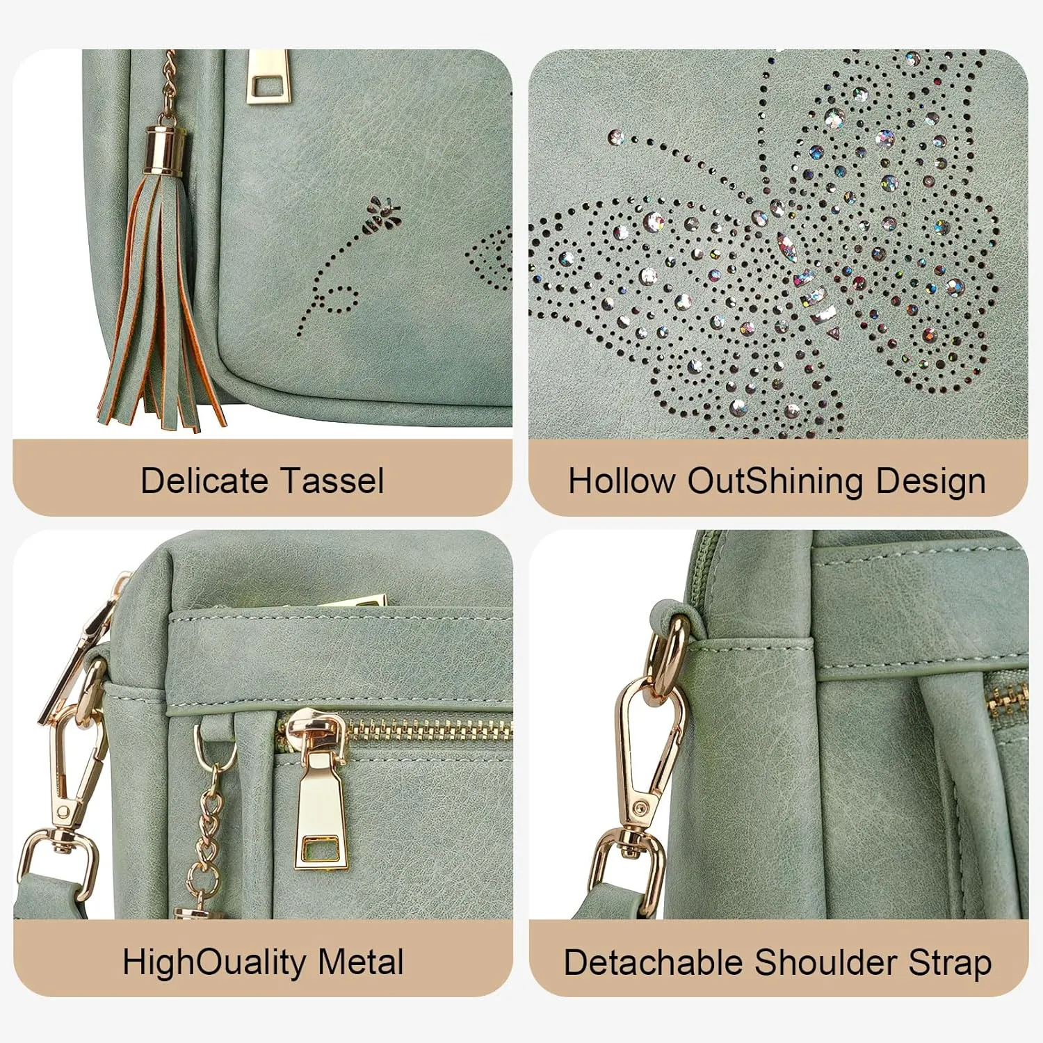 Crossbody Bags for Women Trendy Leather Crossbody Purse Shoulder Handbags Butterfly Design