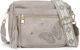 Crossbody Bags for Women Trendy Leather Crossbody Purse Shoulder Handbags Butterfly Design