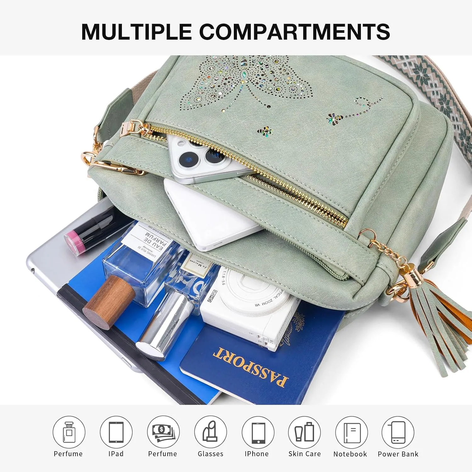 Crossbody Bags for Women Trendy Leather Crossbody Purse Shoulder Handbags Butterfly Design