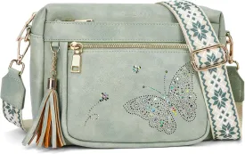 Crossbody Bags for Women Trendy Leather Crossbody Purse Shoulder Handbags Butterfly Design