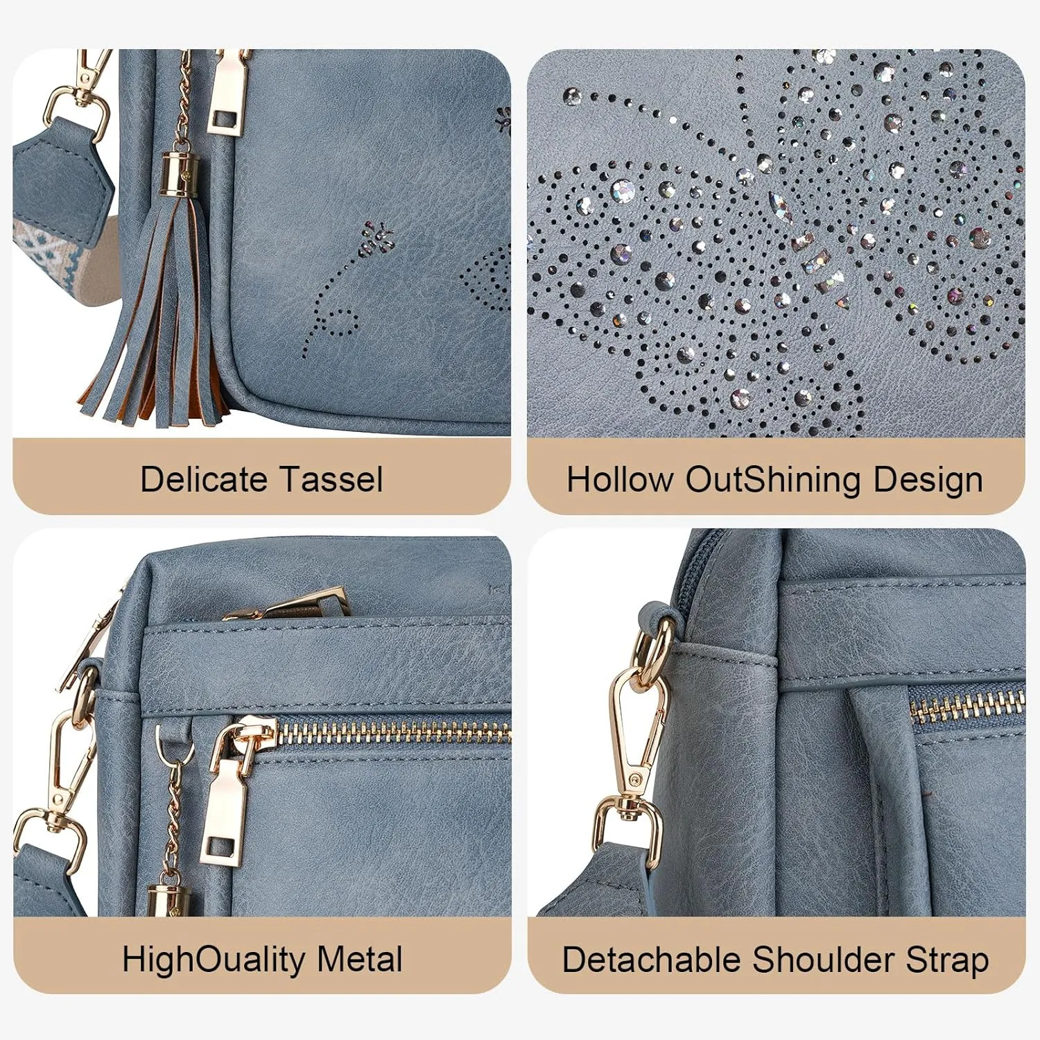 Crossbody Bags for Women Trendy Leather Crossbody Purse Shoulder Handbags Butterfly Design
