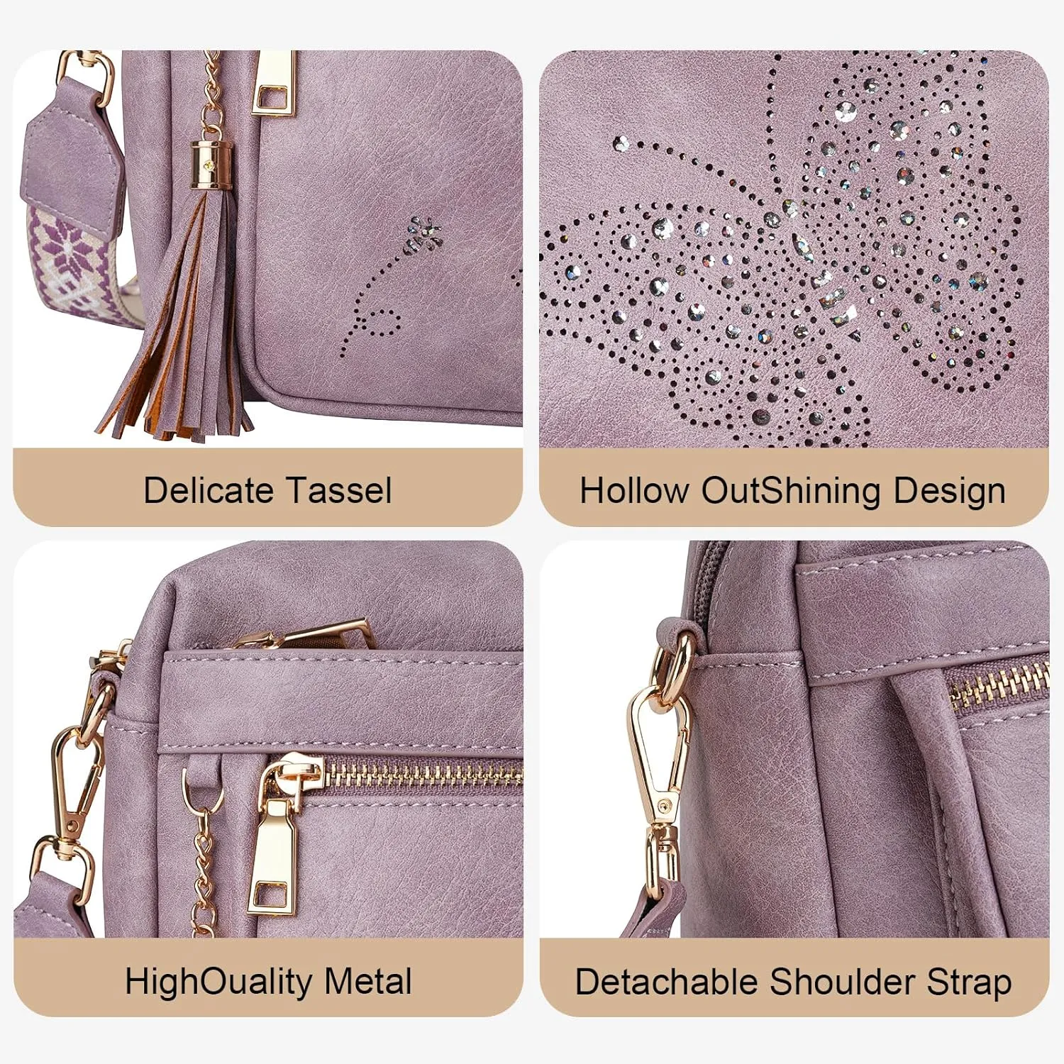 Crossbody Bags for Women Trendy Leather Crossbody Purse Shoulder Handbags Butterfly Design