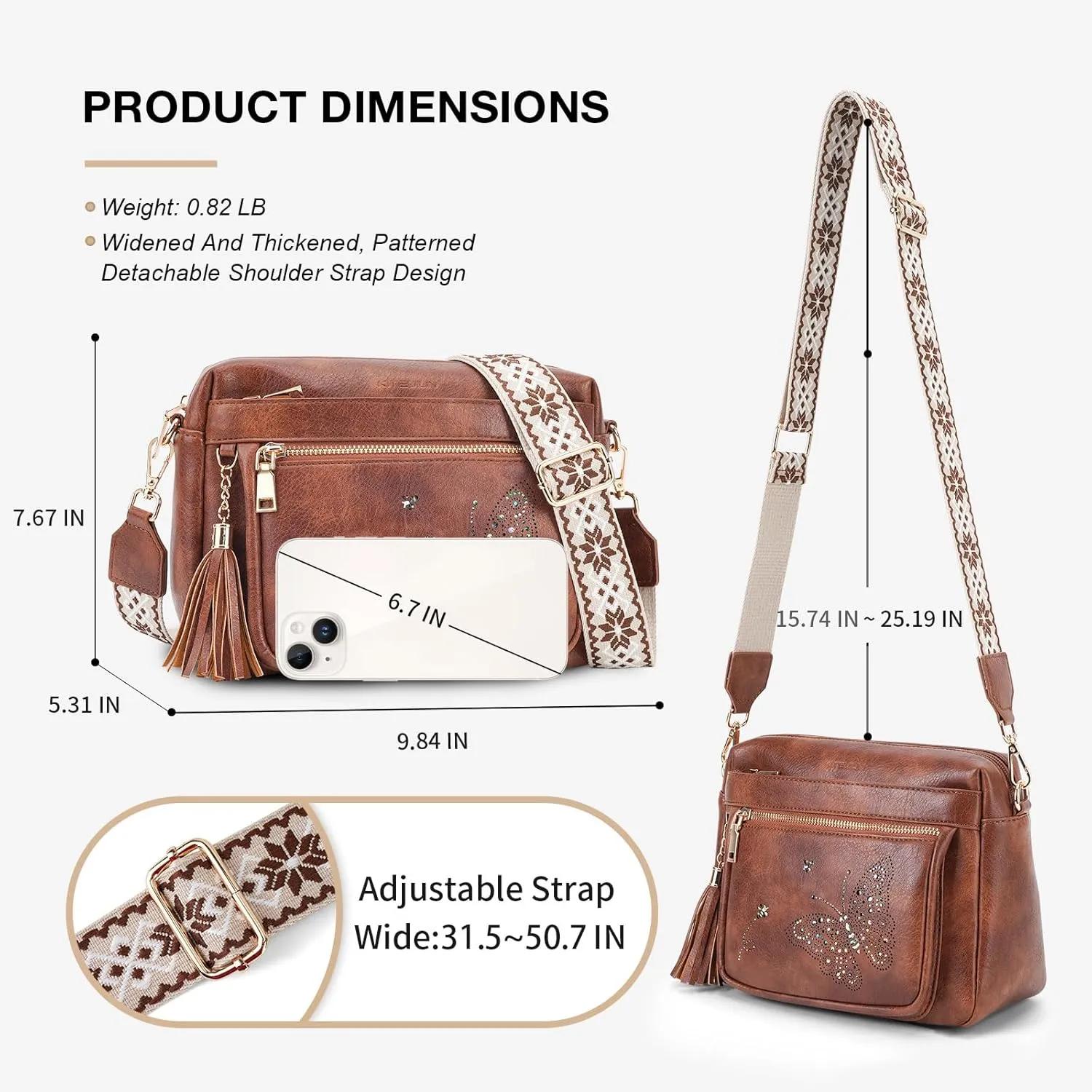 Crossbody Bags for Women Trendy Leather Crossbody Purse Shoulder Handbags Butterfly Design