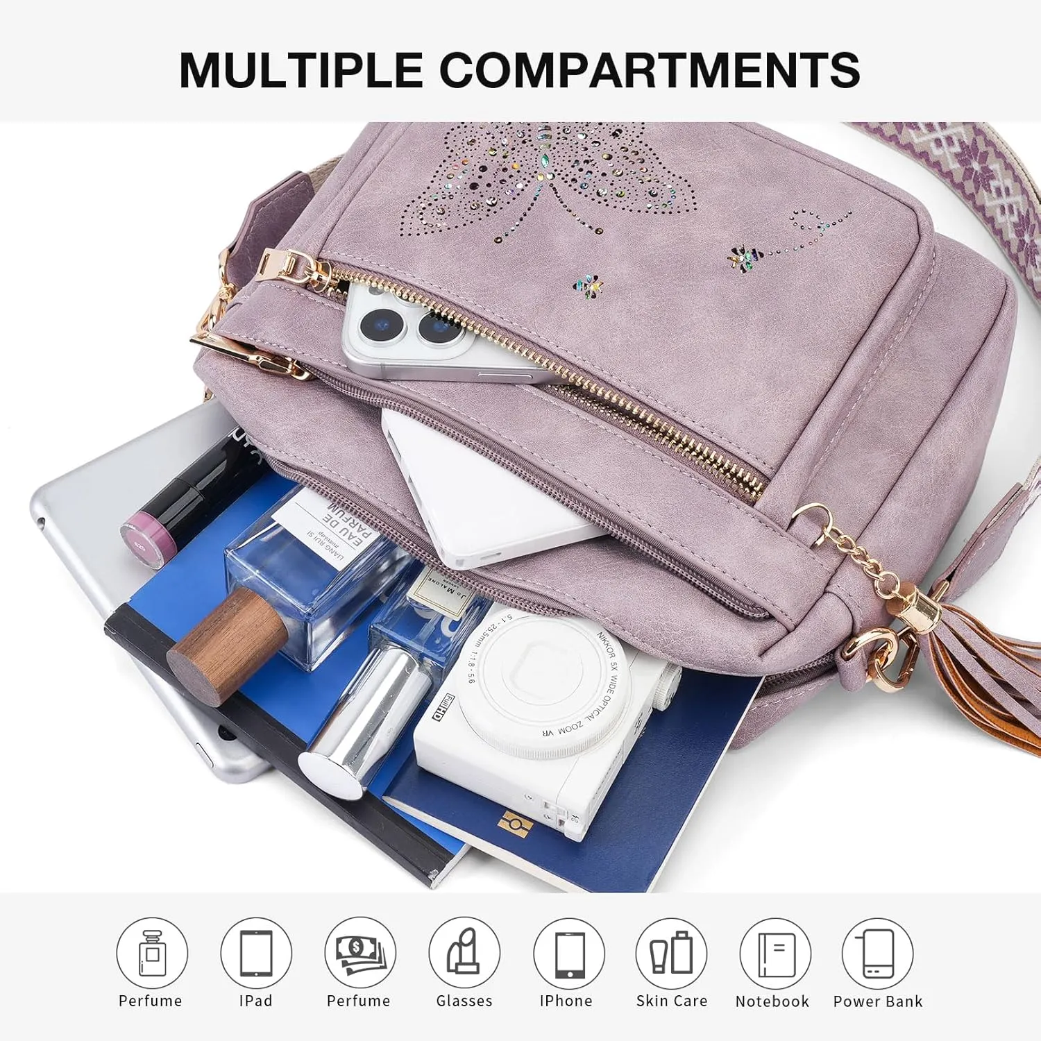 Crossbody Bags for Women Trendy Leather Crossbody Purse Shoulder Handbags Butterfly Design