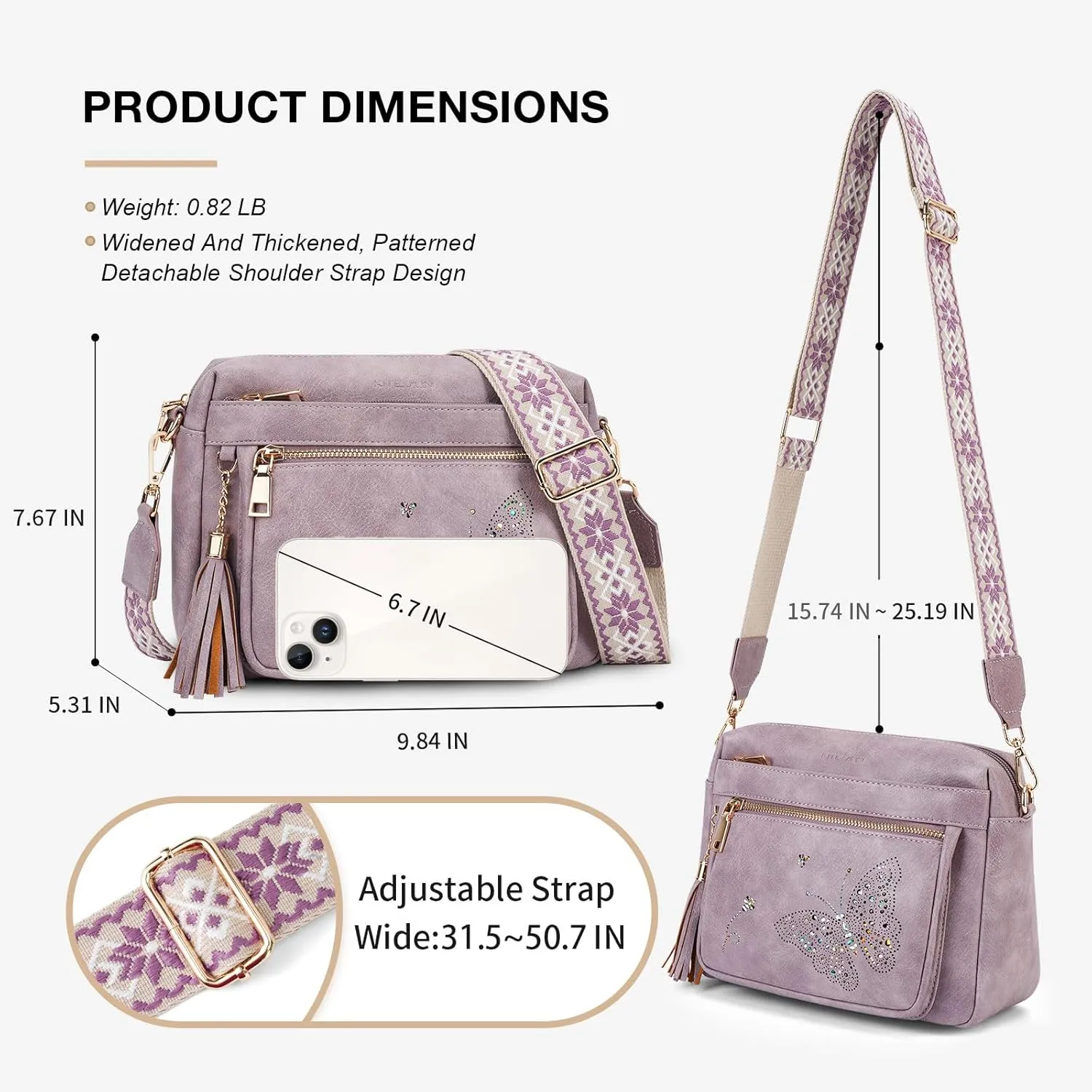 Crossbody Bags for Women Trendy Leather Crossbody Purse Shoulder Handbags Butterfly Design