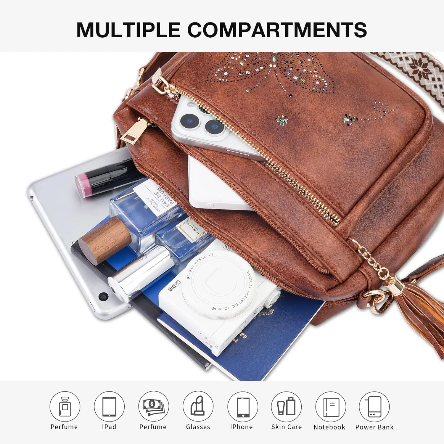 Crossbody Bags for Women Trendy Leather Crossbody Purse Shoulder Handbags Butterfly Design