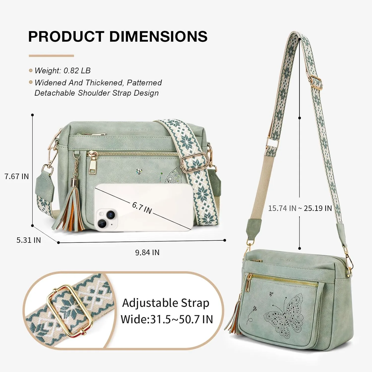 Crossbody Bags for Women Trendy Leather Crossbody Purse Shoulder Handbags Butterfly Design