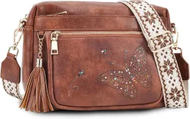 Crossbody Bags for Women Trendy Leather Crossbody Purse Shoulder Handbags Butterfly Design
