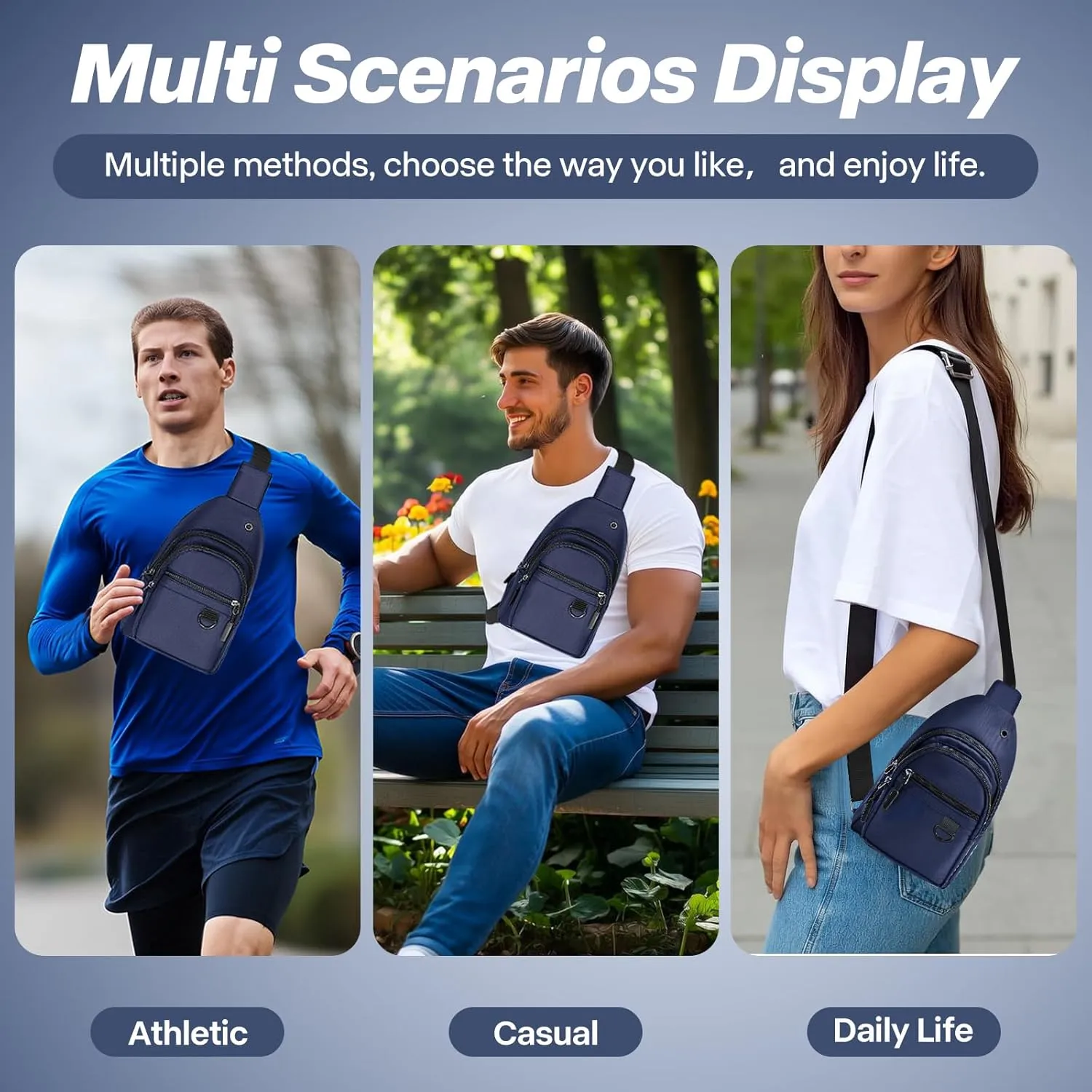 Crossbody Small Backpack Casual Sling Daypack for Men & Women Waterproof Chest Bag Lightweight Shoulder Bag for Travel,Shopping,Athletic,Jogging,Hiking,Running Blue