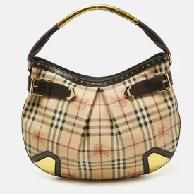 Dark Brown/Beige House Check PVC and Leather Studded Hartley Hobo