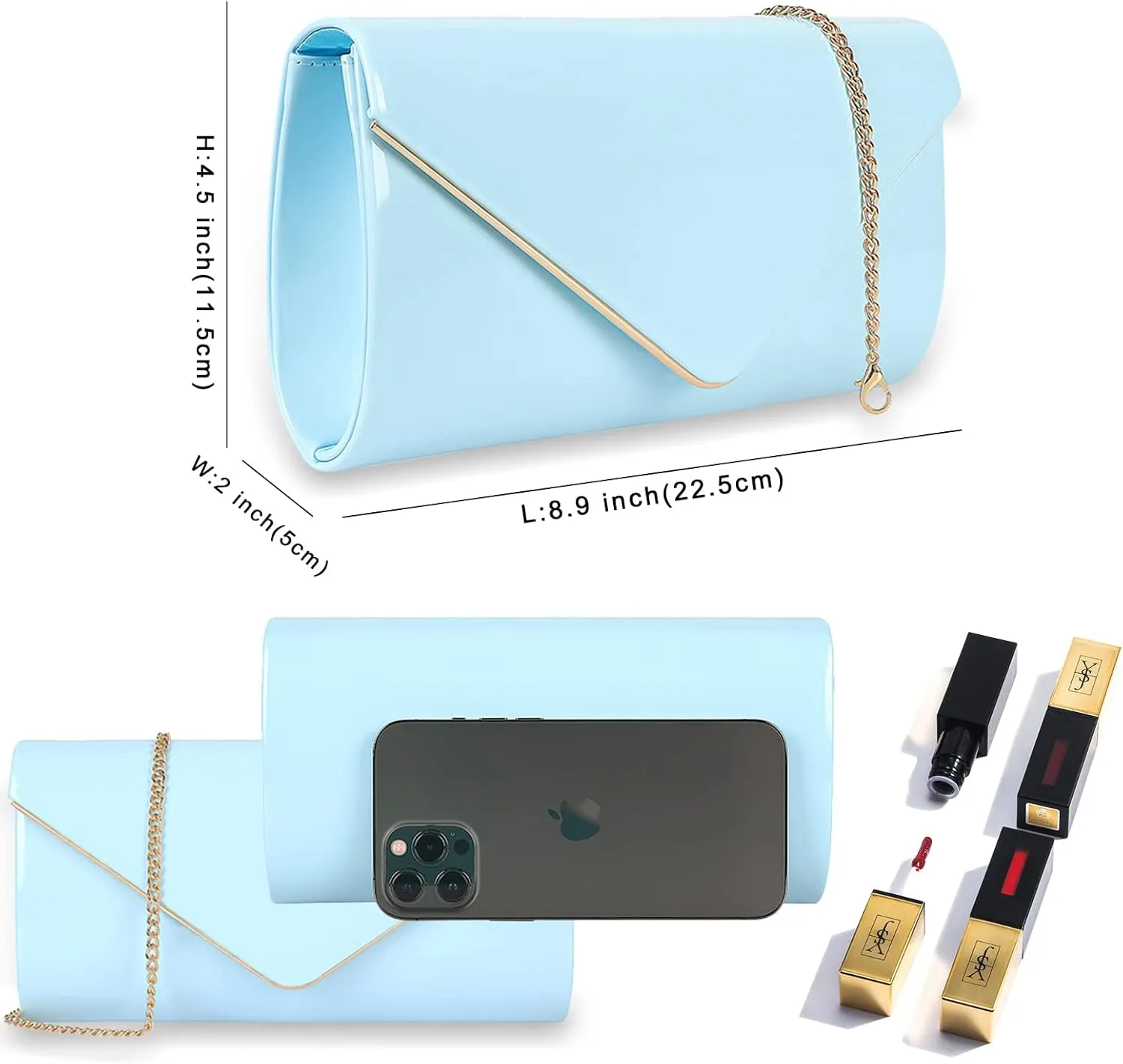 Dexmay Patent Leather Envelope Clutch Purse Shiny Candy Foldover Clutch Evening Bag for Women