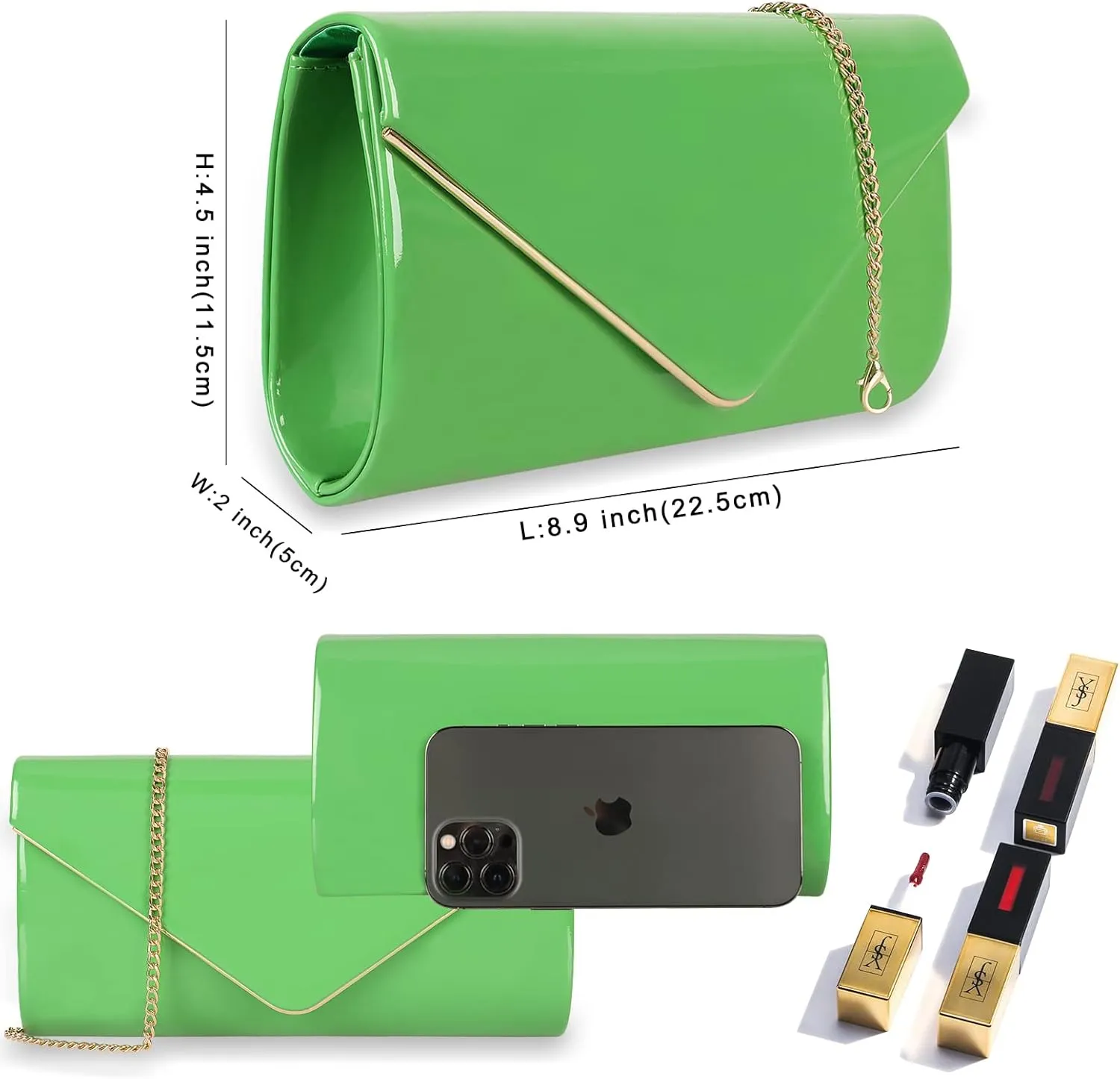 Dexmay Patent Leather Envelope Clutch Purse Shiny Candy Foldover Clutch Evening Bag for Women