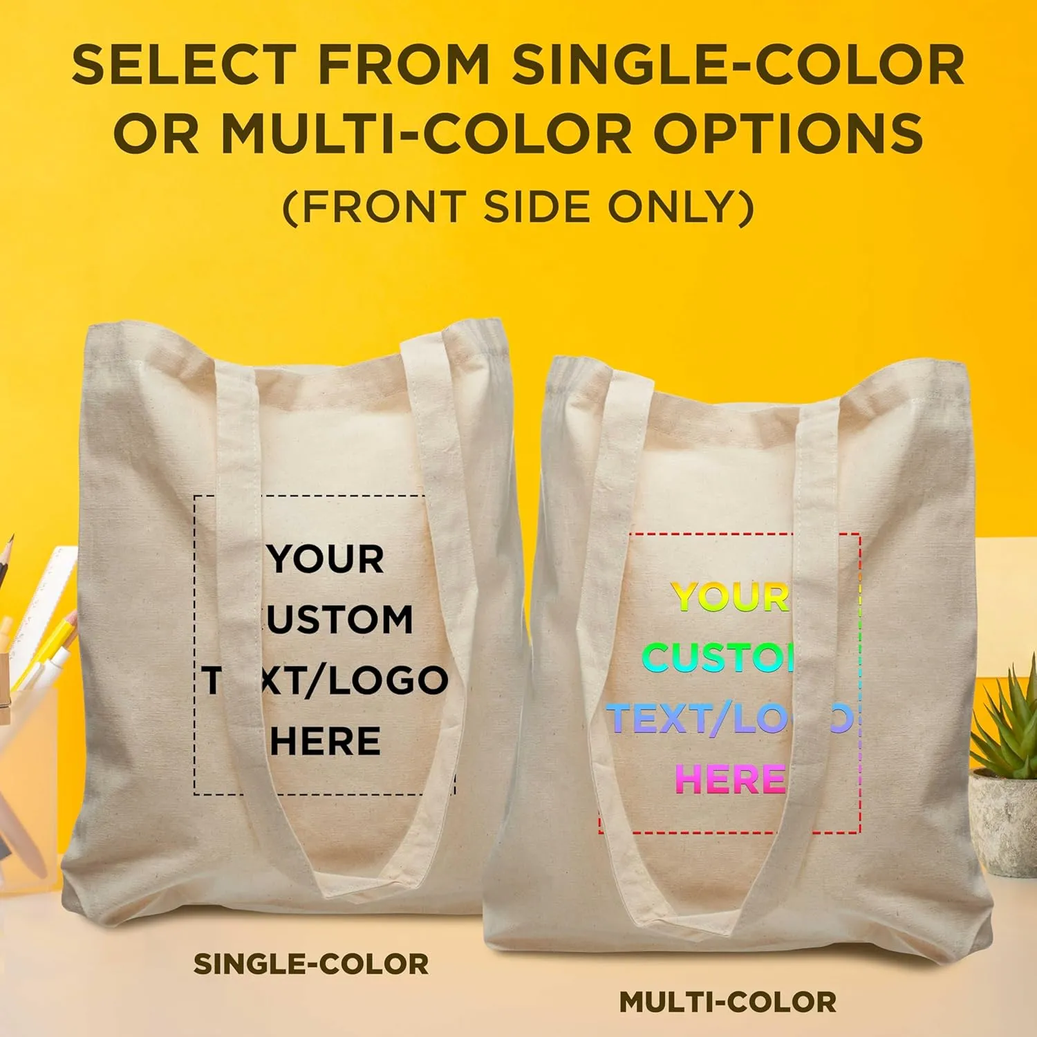 DISCOUNT PROMOS Custom Cotton Tote Bags (Set of 100) - Personalized, Reusable & Eco-Friendly - Perfect for Grocery, Promotions, Branding - Natural Color, 13.5"X14.25", 5 OZ Cotton