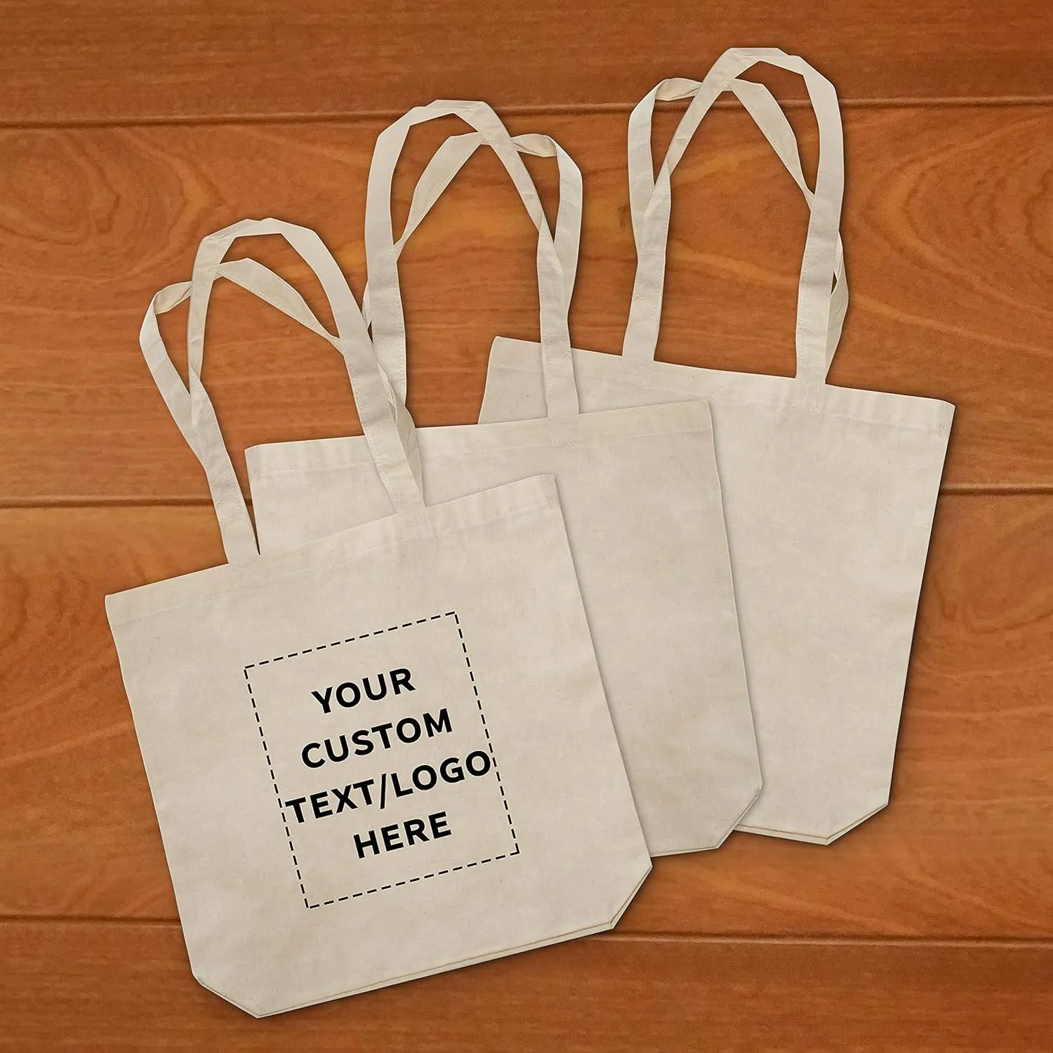 DISCOUNT PROMOS Custom Cotton Tote Bags (Set of 100) - Personalized, Reusable & Eco-Friendly - Perfect for Grocery, Promotions, Branding - Natural Color, 13.5"X14.25", 5 OZ Cotton