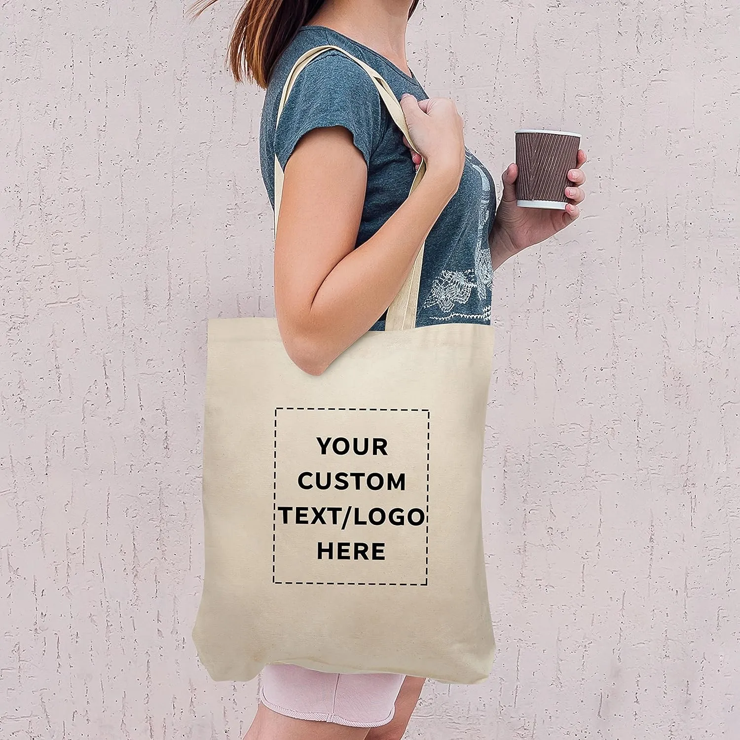 DISCOUNT PROMOS Custom Cotton Tote Bags (Set of 100) - Personalized, Reusable & Eco-Friendly - Perfect for Grocery, Promotions, Branding - Natural Color, 13.5"X14.25", 5 OZ Cotton
