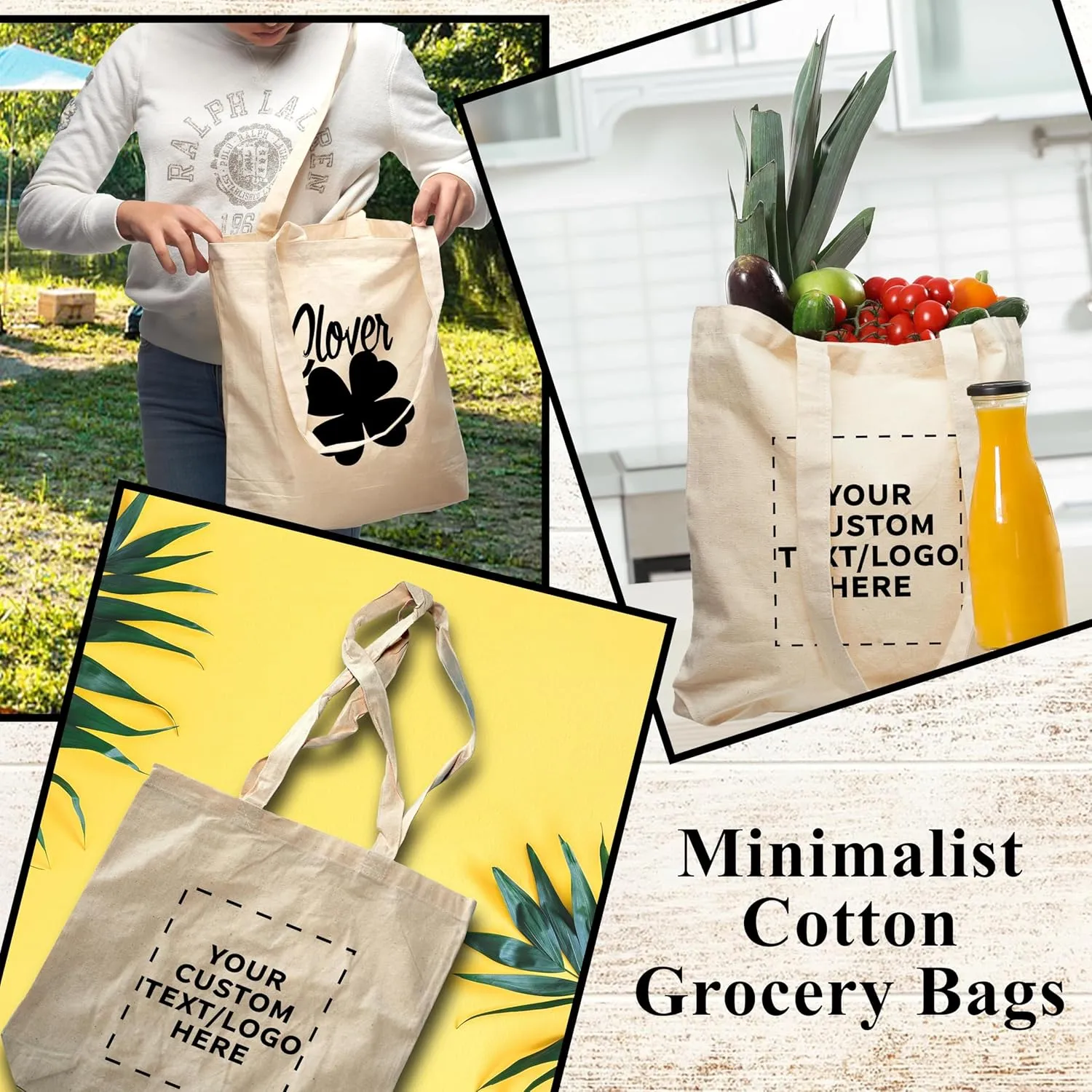 DISCOUNT PROMOS Custom Cotton Tote Bags (Set of 100) - Personalized, Reusable & Eco-Friendly - Perfect for Grocery, Promotions, Branding - Natural Color, 13.5"X14.25", 5 OZ Cotton