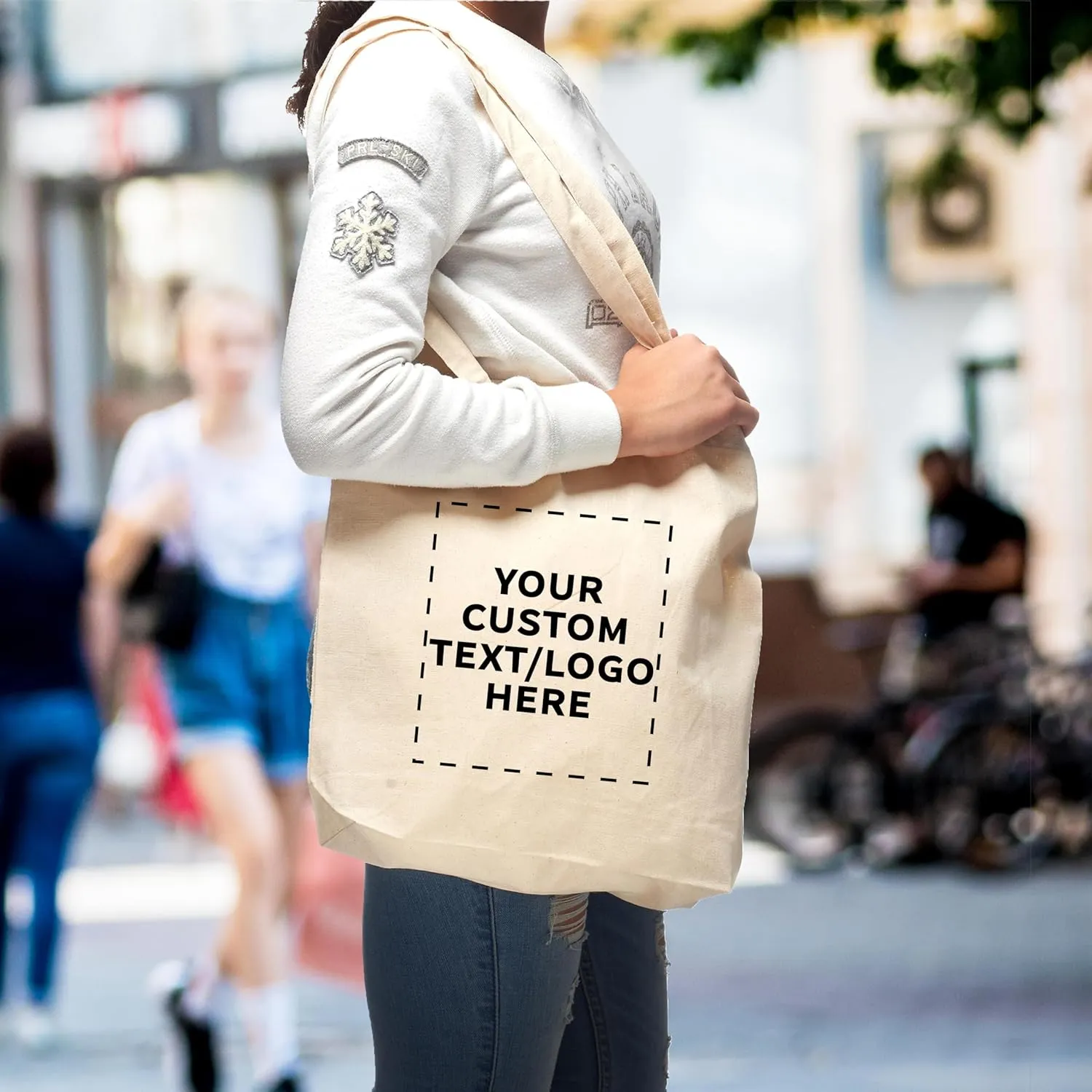 DISCOUNT PROMOS Custom Cotton Tote Bags (Set of 100) - Personalized, Reusable & Eco-Friendly - Perfect for Grocery, Promotions, Branding - Natural Color, 13.5"X14.25", 5 OZ Cotton