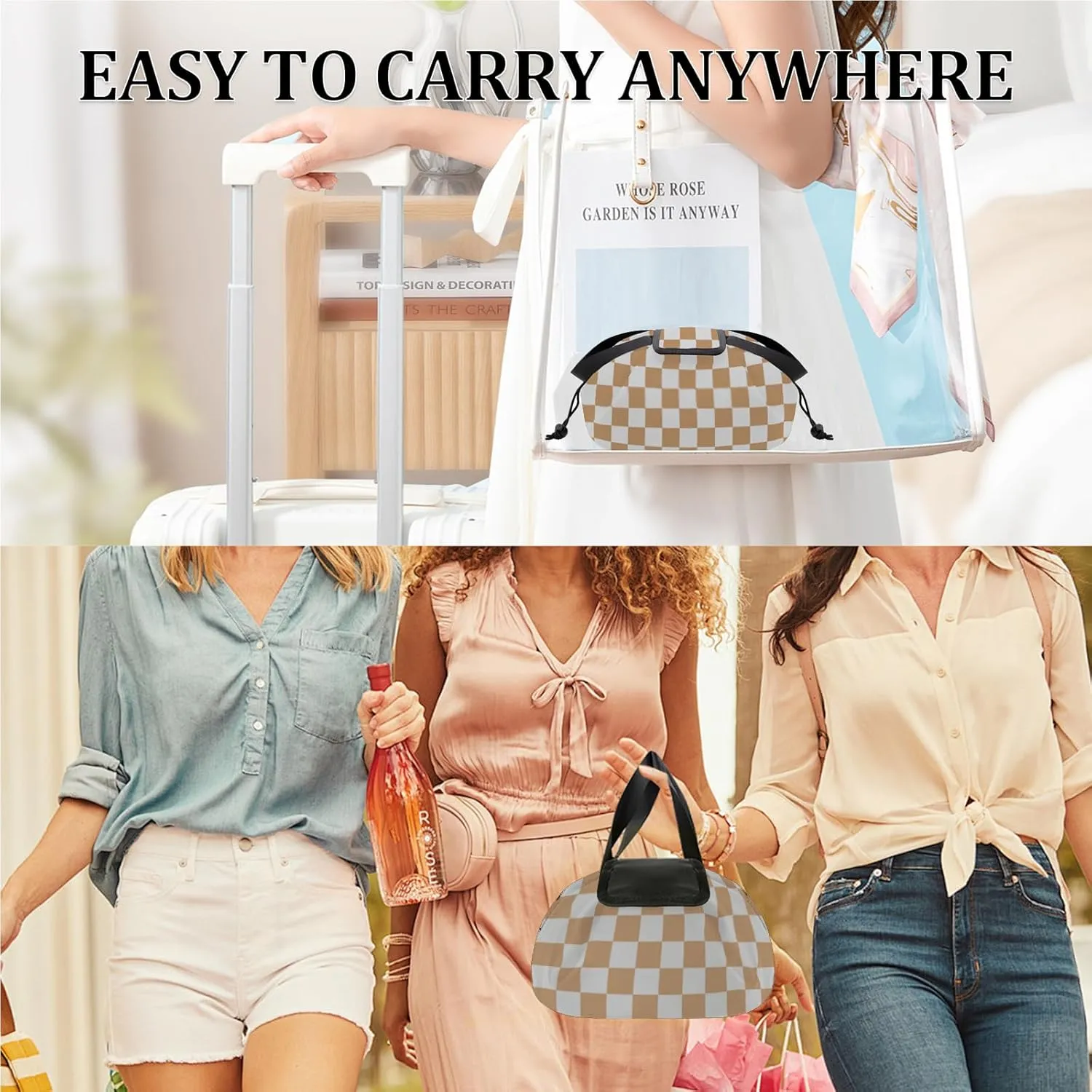 Drawstring Makeup Organizer,Lay Barrel Makeup Bag Cosmetic Bag Toiletry Bag for Travel,Portable Waterproof Make Up Bags for Women Brush Toiletries Accessories (Khaki, Small)