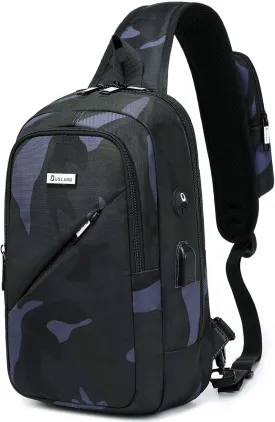 DUSLANG Crossbody Sling Backpacks for Men, Casual Shoulder Backpack Daypack Chest Bags with USB Charger Port For Camping Biking Travel Cycling