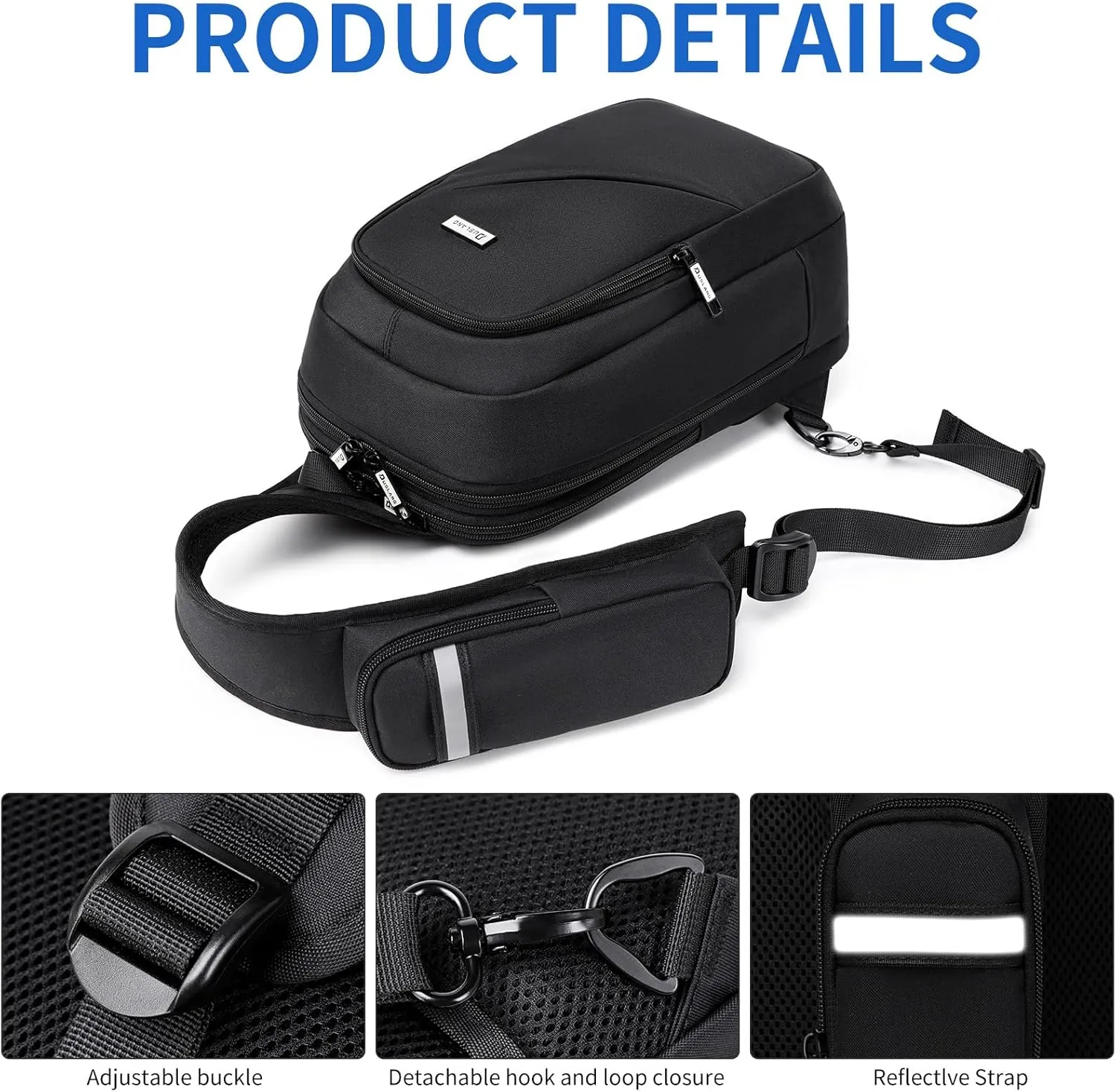 DUSLANG Crossbody Sling Backpacks for Men, Casual Shoulder Backpack Daypack Chest Bags with USB Charger Port For Camping Biking Travel Cycling