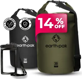 Earth Pak Waterproof Dry Bag - Roll Top Waterproof Backpack Sack (Forest Green 30L & Black 20L)