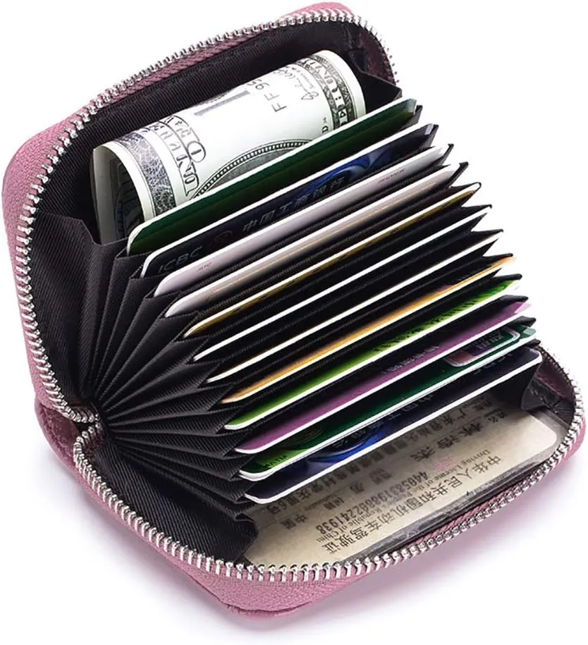 EASTNIGHTS RFID Credit Card Holder Genuine Leather Credit Card Wallet with Zipper