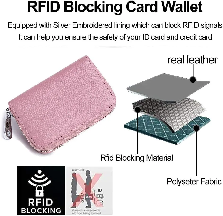 EASTNIGHTS RFID Credit Card Holder Genuine Leather Credit Card Wallet with Zipper