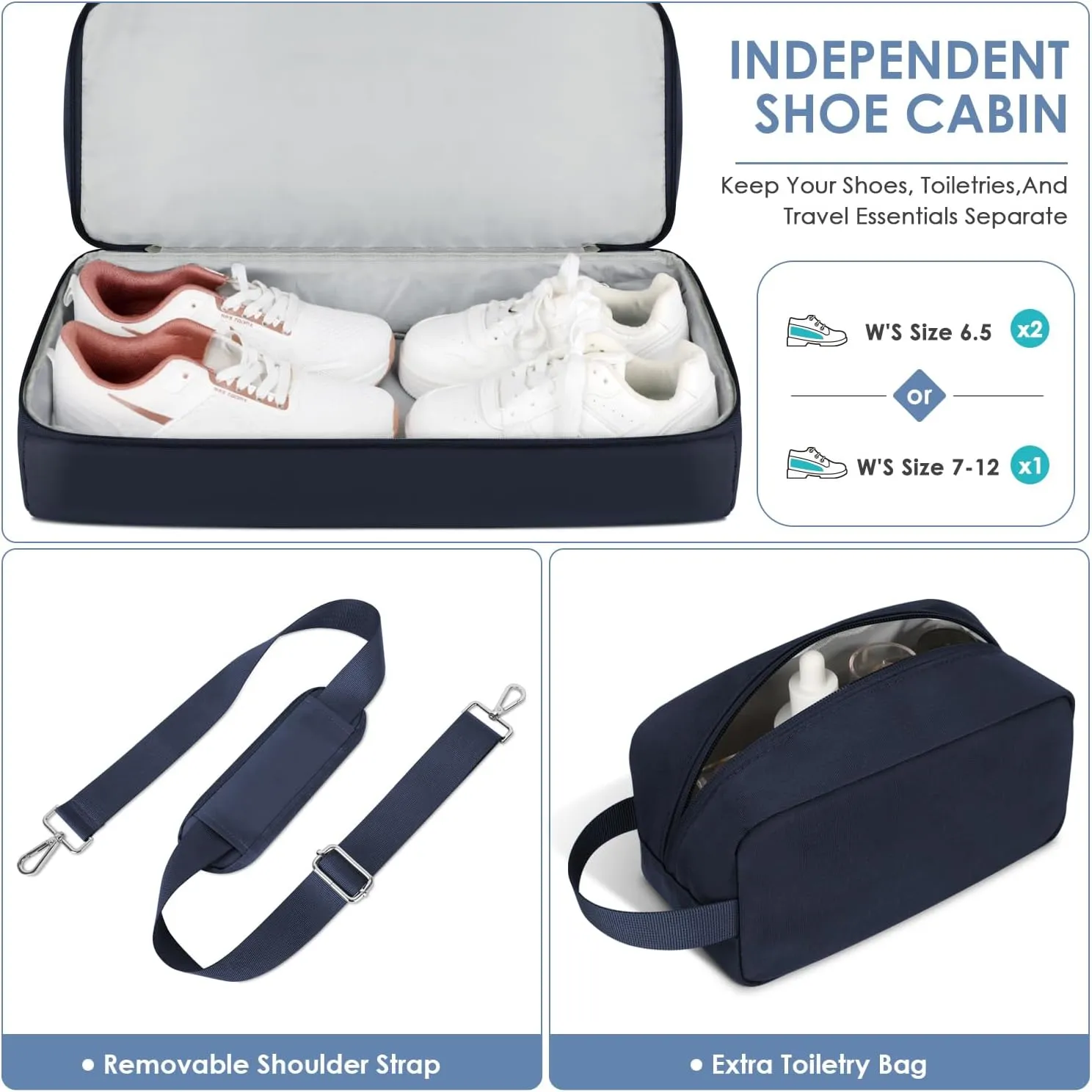 ETRONIK Duffle Bag for Men Women, Travel Bag with Shoe Compartment, Carry on Bags for Airplanes with Toiletry Bag, Weekender Overnight Bag for Gym Sports Trip, Blue