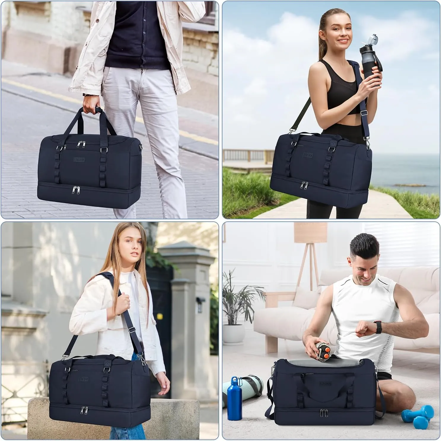 ETRONIK Duffle Bag for Men Women, Travel Bag with Shoe Compartment, Carry on Bags for Airplanes with Toiletry Bag, Weekender Overnight Bag for Gym Sports Trip, Blue