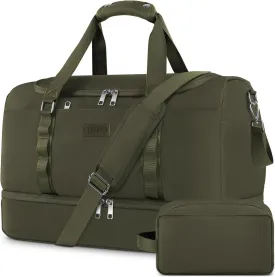 ETRONIK Duffle Bag for Men Women, Travel Bag with Shoe Compartment, Carry on Bags for Airplanes with Toiletry Bag, Weekender Overnight Bag for Gym Sports Trip, Green