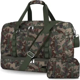 ETRONIK Tactical Duffle Bag for Men, Waterproof Travel Bag with Shoe Compartment, Military Weekender Overnight Bag with Toiletry Bag, Carry on Bags for Airplanes for Travel, Trip, Gym, Camouflage